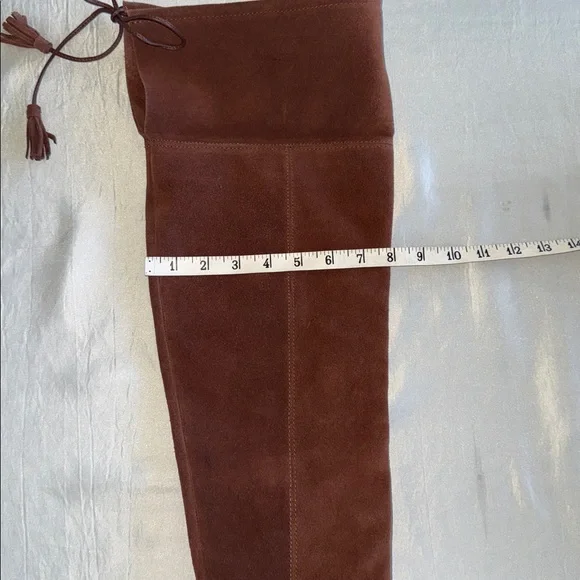M4D3 Rafaelle Camel Brown Leather Boots Over Knee Tassel Ties Sz 9.5 - Picture 11 of 16